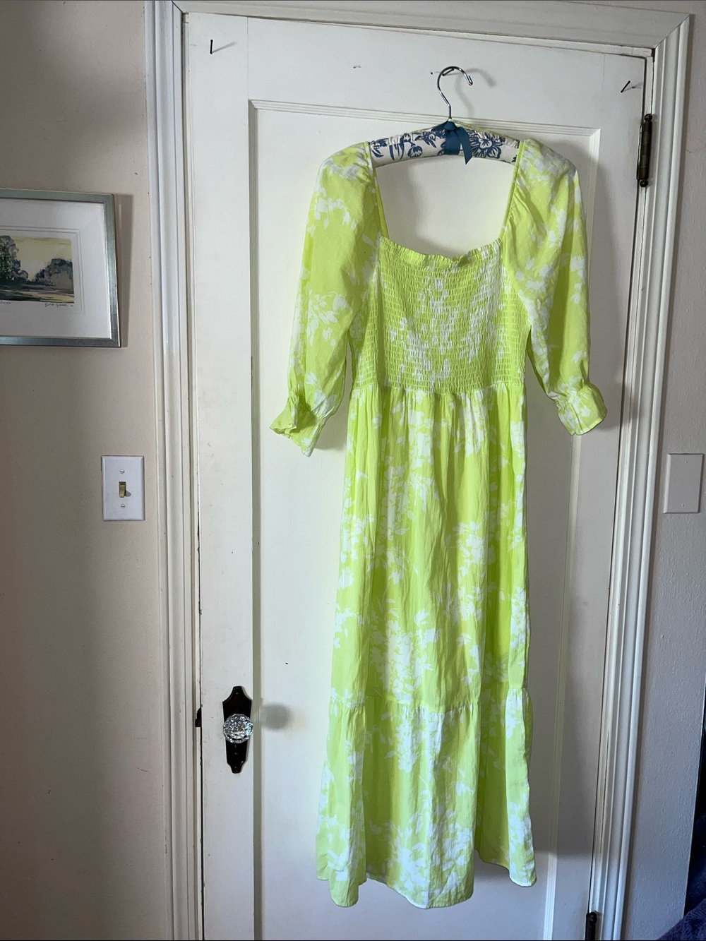 M & S Collection Spring Green Puff Sleeve Tiered Cotton‎ Maxi 12